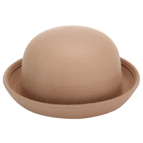 Vintage Wollen Vilt Bolhoed Voor Vrouwen Ronde Bovenkant Rolrand Klassieke Bolhoed Warme Mode Jurk Hoed Accessoires