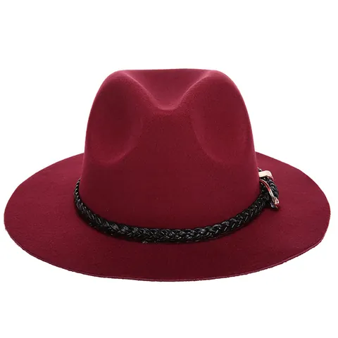 Chapeau Fedora Vintage pour Femme à Large Bord Style Britannique en Feutre de Laine Avec Bande Tressée et Boucle Métallique pour Automne Hiver