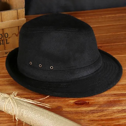 Classic British Vintage Woolen Fedora Hat For Men Autumn Winter Warm Jazz Hat With Metal Eyelets Gentleman Dress Cap