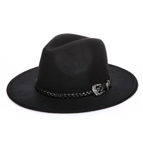 Vintage Wollen Fedora Hoed Met Gevlochten Riem Zilveren Gesp Brede Rand Jazz Hoed Voor Dames Heren Dagelijks Feest Mode Accessoires