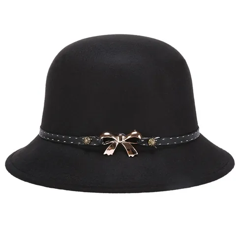 Elegante Cappello Cloche in Lana da Donna Retrò Con Fiocco e Pois Cappello Fedora Caldo Autunno Inverno per Festa