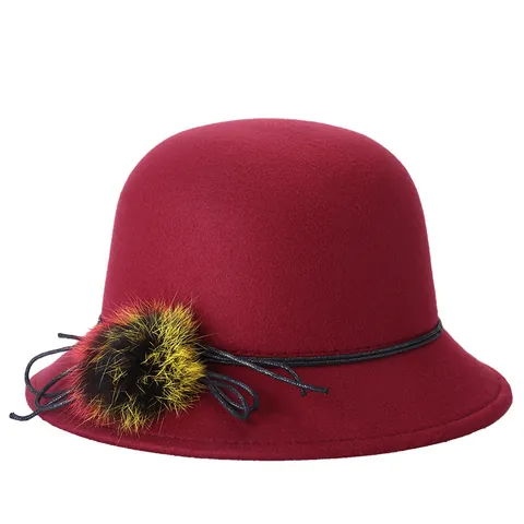 Chapeau Cloche Vintage en Imitation Laine Pour Femmes Avec Pompon Et Nœud Chapeau Bob D'Hiver Chaud Pour Dames Élégantes