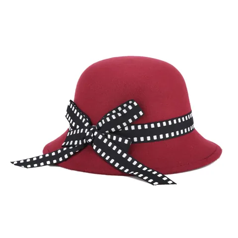 Vintage Dames Wollen Glockenhut Elegante Winter Warme Fedora Hoed Met Strik Lint Decor Retro Stijl Vilt Party Cap