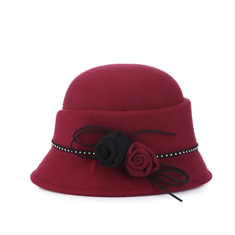 Elegante Damen Wollglockenhut Mit Blumen Strass Dekoration Vintage Fedora Bowler Hut Für Winter Warme Party Kleidung