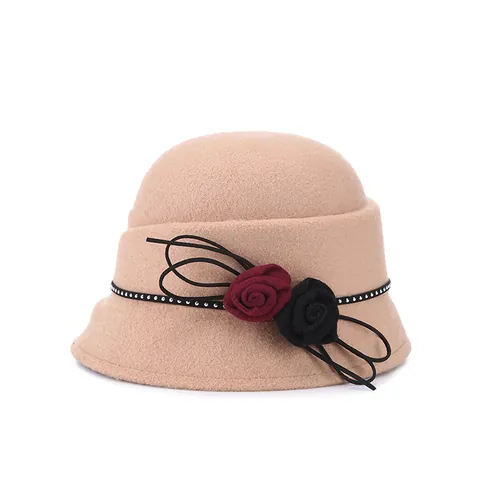 Elegante Damen Wollglockenhut Mit Blumen Strass Dekoration Vintage Fedora Bowler Hut Für Winter Warme Party Kleidung