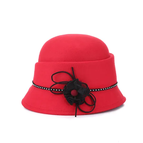 Vintage Damen Wollfilz Cloche Hut Mit Blumen Mesh Strass Dekor Herbst Winter Elegant Kirche Bowler Derby Mütze