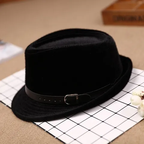 Men's Faux Mink Fur Fedora Hat Vintage Winter Warm Gentleman Jazz Hat With Leather Strap Metal Buckle Solid Color Outing