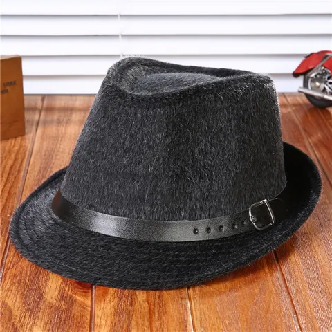 Men's Faux Mink Fur Fedora Hat Vintage Winter Warm Gentleman Jazz Hat With Leather Strap Metal Buckle Solid Color Outing