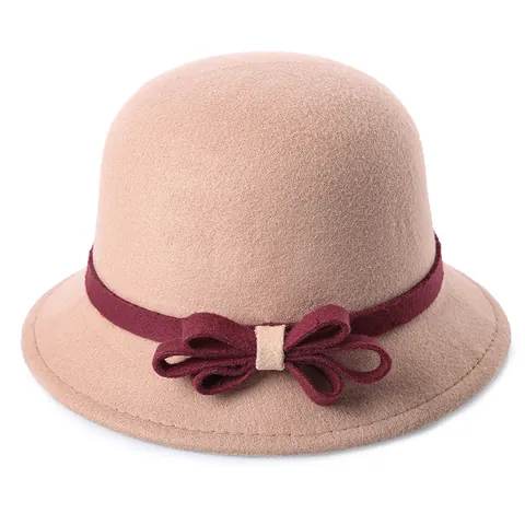 Damen Retro Glockenhut Wollfilz Rundkopf Fedora Mit Schleifenband Eleganter Winter Warmer Fischerhut Für Damen