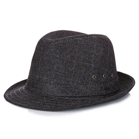 Cappello Fedora Uomo Vintage Traspirante in Lino Poliestere Cappello Jazz a Quadri Con Occhielli in Metallo Cappello Protezione Solare Estiva