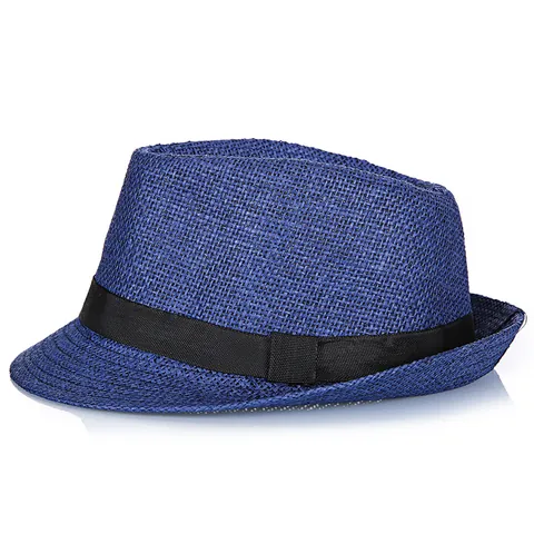 Men Summer Paper Straw Fedora Hat Breathable Sunshade Beach Jazz Hat With Ribbon Trim Outdoor Vacation Sun Hat For Father