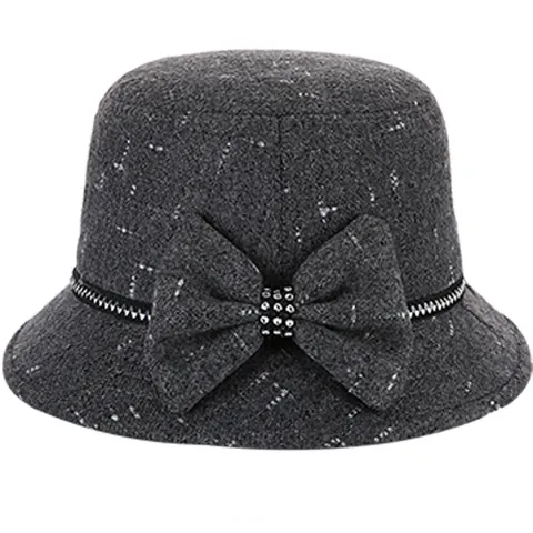 Sombrero Cloche de Tweed Elegante para Mujer Invierno Cálido Mezcla de Lana con Lazo de Strass para Mamá de Edad Media Regalo