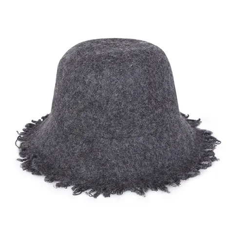 Cappello da Pescatore in Lana 100% Donna Con Bordo Sfilacciato Vintage Pieghevole Invernale Caldo Tinta Unita Casual