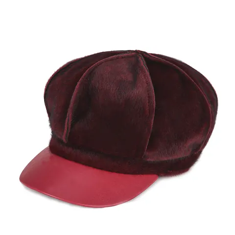 Women Faux Fur Newsboy Cap Vintage Octagonal Beret With PU Leather Brim Autumn Winter Warm Solid Color Fashion Hat For Ladies