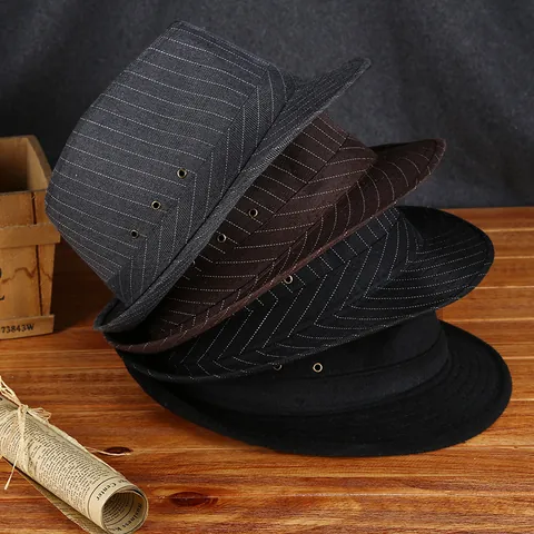 Classic British Vintage Woolen Fedora Hat For Men Autumn Winter Warm Jazz Hat With Metal Eyelets Gentleman Dress Cap