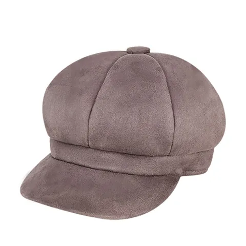 Cappello da Donna Retrò in Finta Pelle Scamosciata Tinta Unita Autunno Inverno Caldo Ottagonale Regolabile Stile Britannico Basco