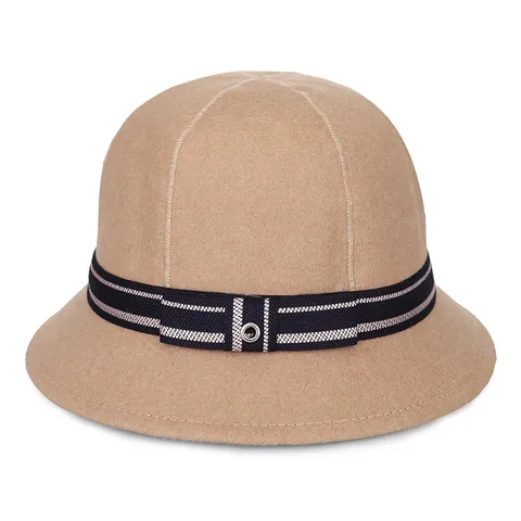 Dames Vintage Wollig Polyester Cloche Hoed Elegante Effen Kleur Vissershoed Met Gestreepte Band Metalen Gesp Herfst Winter Warm Opvouwbare Outdoor Hoed