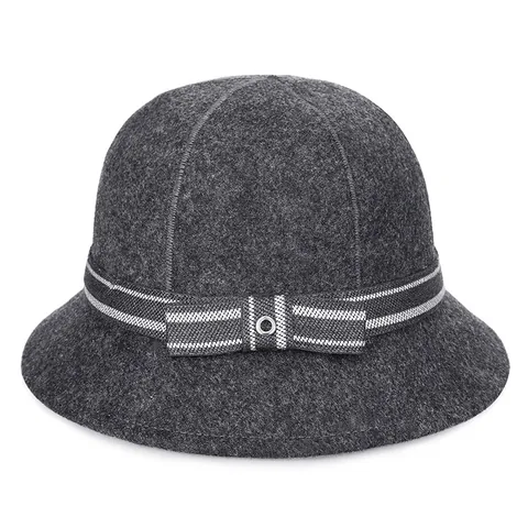 Dames Vintage Wollig Polyester Cloche Hoed Elegante Effen Kleur Vissershoed Met Gestreepte Band Metalen Gesp Herfst Winter Warm Opvouwbare Outdoor Hoed
