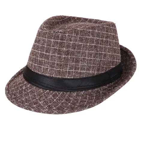 Cappello Fedora a Quadri Vintage Britannico per Uomo Donna Inverno Caldo Cappello Jazz in Acrilico Con Finitura a Nastro Berretto Casual da Esterno
