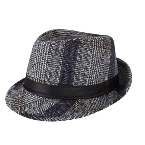 Cappello Fedora Vintage a Quadri Per Uomo Donna Acrilico Effetto Lana Stile Britannico Cappello Jazz Con Fascia In Raso Caldo Autunno Inverno