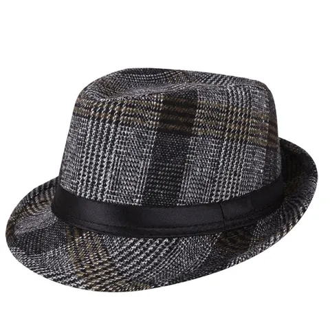 Cappello Fedora Vintage a Quadri Per Uomo Donna Acrilico Effetto Lana Stile Britannico Cappello Jazz Con Fascia In Raso Caldo Autunno Inverno