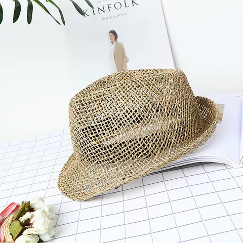 Handmade Hollow Out Straw Sun Hat For Women Men Breathable Paper Straw Fedora Boater Newsboy Cap For Summer Beach Vacation