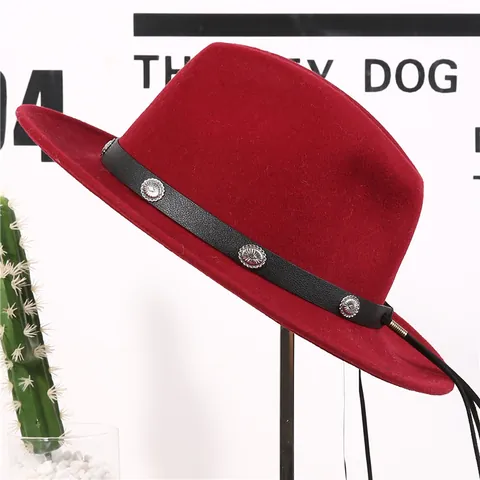 Women Men Pure Wool Fedora Hat Wide Brim British Retro Style With Leather Band Metal Buckle Tassel Felt Jazz Hat Accessories