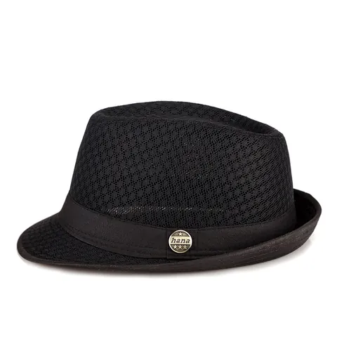 Breathable Mesh Fedora Hat For Men Women Summer Outdoor Sun Protection Beach Hat With Metal Badge Vintage Style Accessory