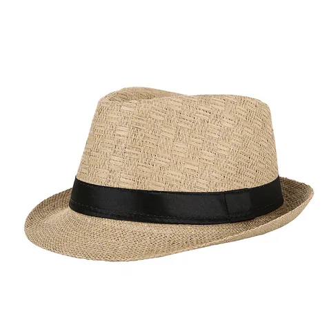 Unisex Classic Paper Straw Fedora Hat Summer Breathable Sun Protection Jazz Hat With Ribbon For Beach Travel