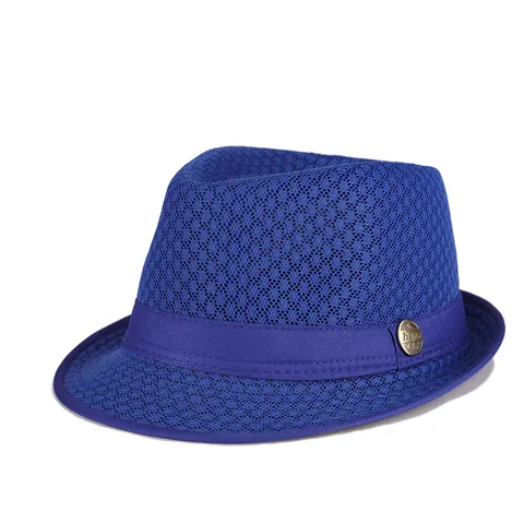 Breathable Mesh Fedora Hat For Men Women Summer Outdoor Sun Protection Beach Hat With Metal Badge Vintage Style Accessory