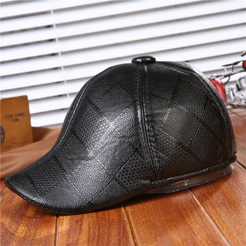 Men Vintage PU Leather Newsboy Cap Faux Mink Fur Winter Warm Beret Hat For Middle Aged Solid Plaid Outdoor Flat Cap