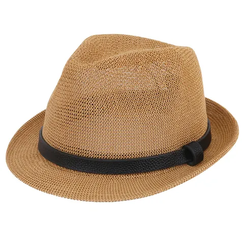 Chapeau Fedora Unisexe en Paille Tissée Respirante Pour L'été Avec Bande en Cuir PU Boucle en Métal Protection Solaire Panama de Plage Pour Hommes Femmes