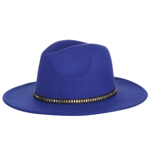 British Style Wool Felt Fedora Hat For Women Men Retro Wide Brim Jazz Hat With Rivet Belt Autumn Winter Warm Panama Cap
