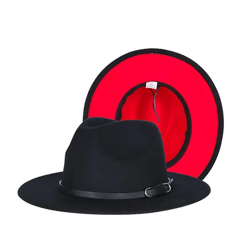Wide Brim Two Tone Fedora Hat Vintage British Style Jazz Hat With Belt Buckle Unisex Cotton Polyester Fashion Accessories