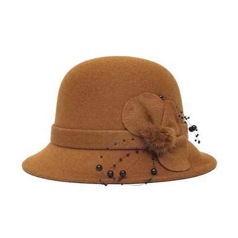 Γυναικείο Βίντατζ Κομψό Καπέλο Cloche Με Λουλούδια Γούνινη Μπάλα Χάντρες Ζεστό Μείγμα Βαμβακιού Καπέλο Bucket Χειμερινό