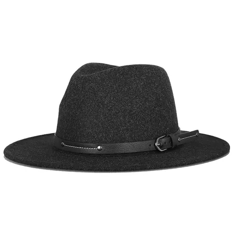 Vintage British Wide Brim Fedora Hat Unisex Polyester Cotton Felt Jazz Hat With Leather Belt Buckle Rivets Autumn Winter Warm Cap