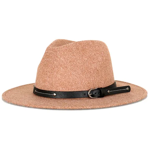 Vintage British Wide Brim Fedora Hat Unisex Polyester Cotton Felt Jazz Hat With Leather Belt Buckle Rivets Autumn Winter Warm Cap