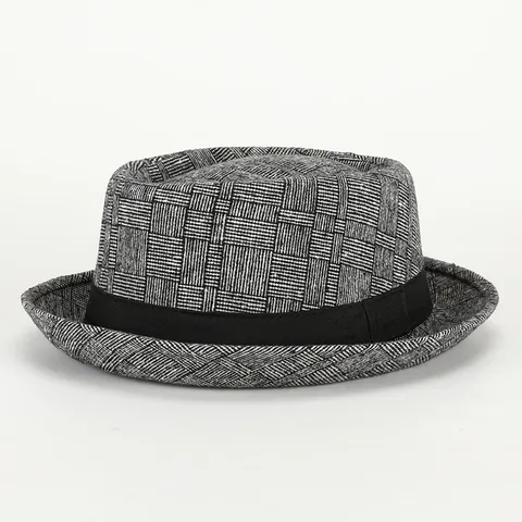 Vintage British Style Plaid Fedora Hat For Men Women Cotton Polyester Blend Woven Grid Jazz Hat With Black Ribbon Band