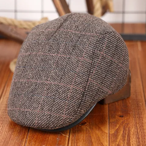 Men British Style Retro Ivy Cap Winter Warm Quilted Flat Cap With Ear Flaps Thickened Fleece Lined Newsboy Cap For Seniors