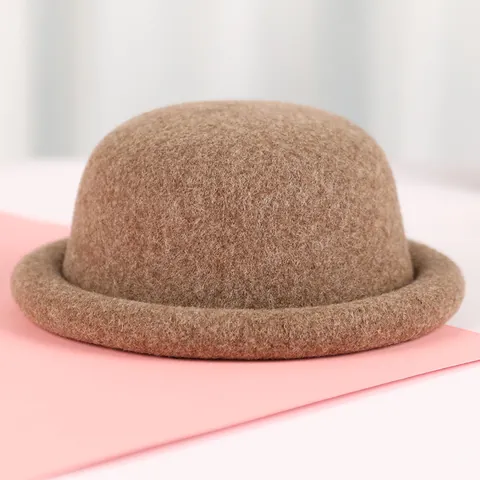 Women's Knit Wool Round Top Rolled Edge Bucket Hat Warm Autumn Winter Japanese Style Bowler Hat For Daily Wear