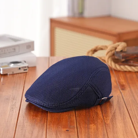 Gorra Plana Transpirable de Malla de Verano para Hombre Mujer Boina Newsboy Ajustable Vintage Color Sólido Sombrero de Sol