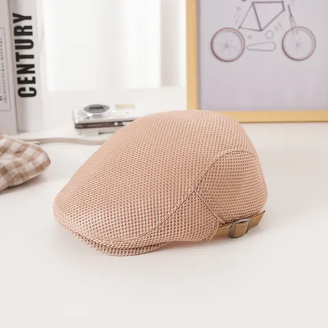 Gorra Plana Transpirable de Malla de Verano para Hombre Mujer Boina Newsboy Ajustable Vintage Color Sólido Sombrero de Sol