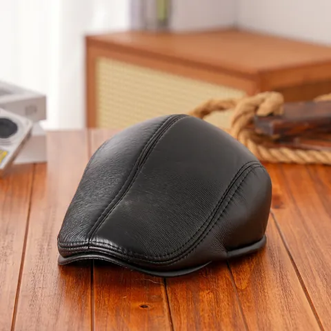 Men Winter PU Leather Ivy Cap Retro Newsboy Flat Cap Warm Windproof Waterproof Driving Hat For Men Daily Outdoor