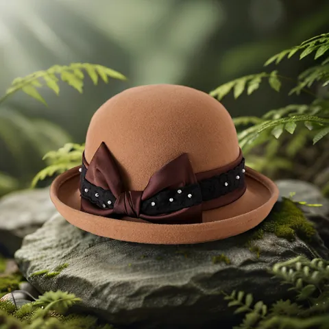 Women Vintage Woolen Felt Cloche Hat With Satin Bow Lace Pearl Rhinestone Elegant Winter Warm Bucket Hat For Ladies Party