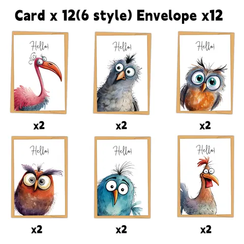 Watercolor Animal Birthday Greeting Cards Blank Note Cards Artistic Bird Illustration Cards Envelopes Invitation Cards