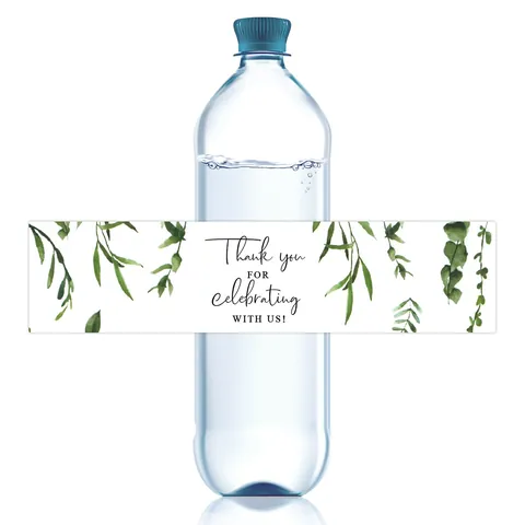 Etichette per Bottiglie d'Acqua per Matrimonio Grazie per Aver Festeggiato Con Noi Foglie di Eucalyptus Verde Impermeabile Adesivi Decorativi Autoadesivi per Festa Banchetto Regalo