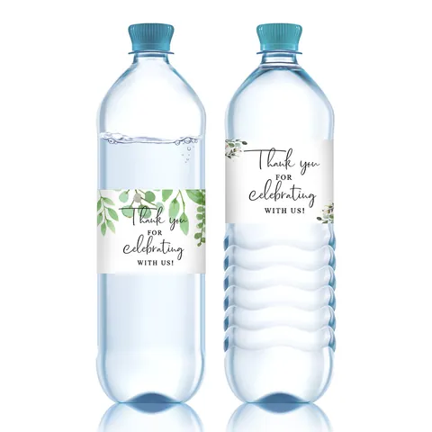 Etichette per Bottiglie d'Acqua per Matrimonio Grazie per Aver Festeggiato Con Noi Foglie di Eucalyptus Verde Impermeabile Adesivi Decorativi Autoadesivi per Festa Banchetto Regalo