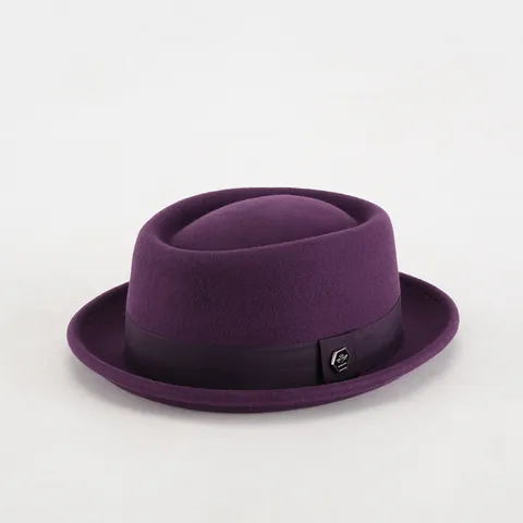 Vintage Wool Pork Pie Hat Flat Top Fedora With Ribbon Band And Metal Badge Warm Winter Jazz Cap For Men Women