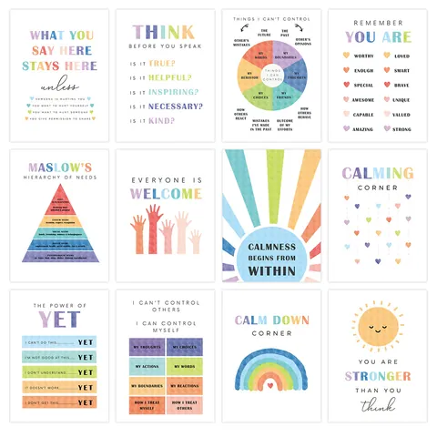 Affiches Éducatives Santé Mentale Apprentissage Socio-Émotionnel SEL Art Mural Pour Classe Thérapie Bureau Sans Cadre