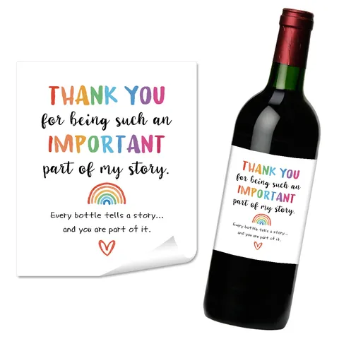 Etiquetas Humorísticas de Agradecimiento Arcoíris Corazón para Botellas de Vino Pegatinas Impermeables Champán Regalo Decoración